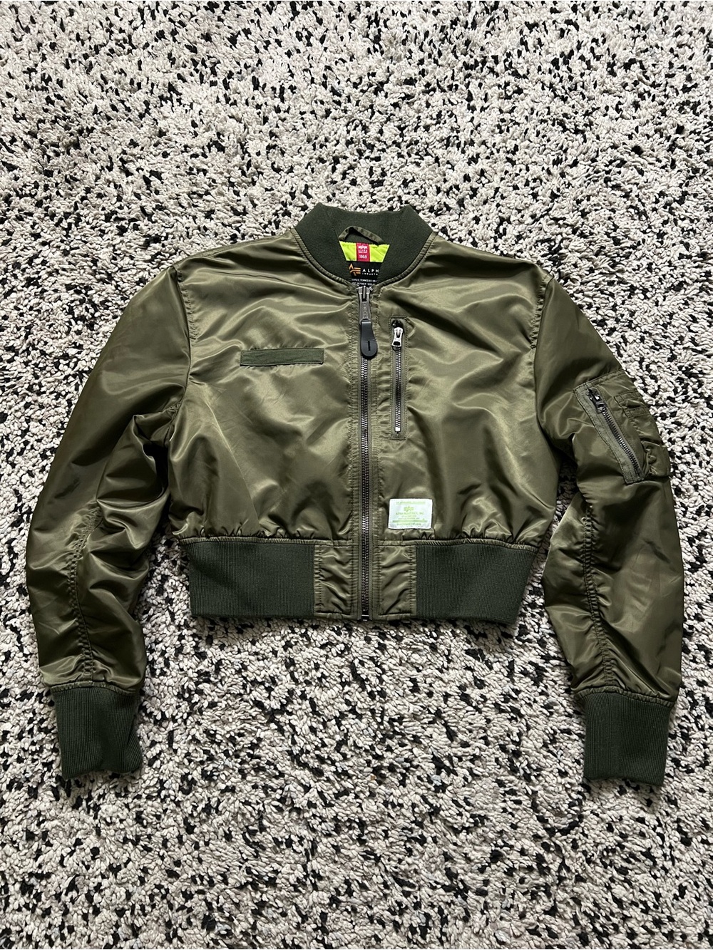 Alpha Industries Women’s Crop Bomber Flight Jacket Green Full Zip Size XS